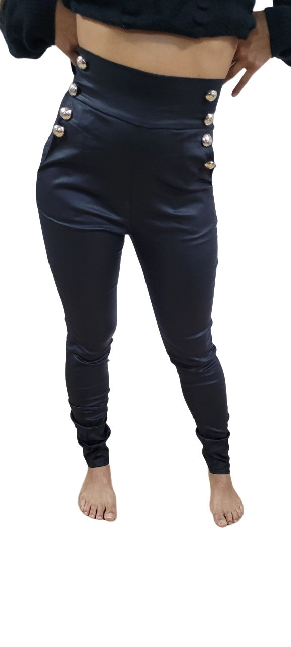 Pantalon Button Simili-Cuir