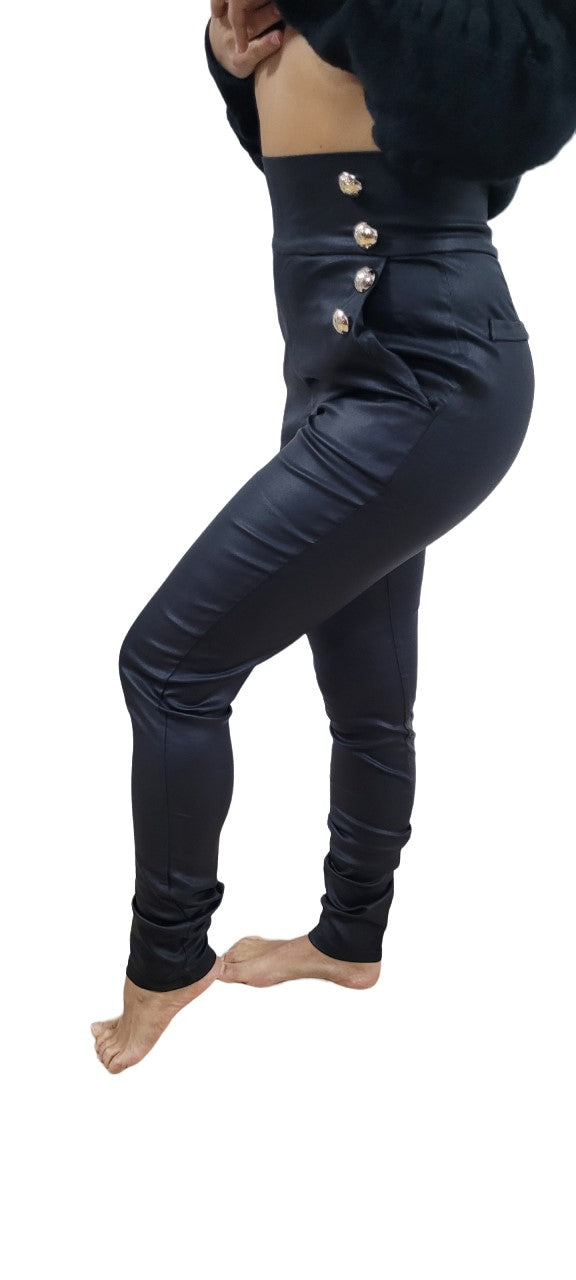 Pantalon Button Simili-Cuir