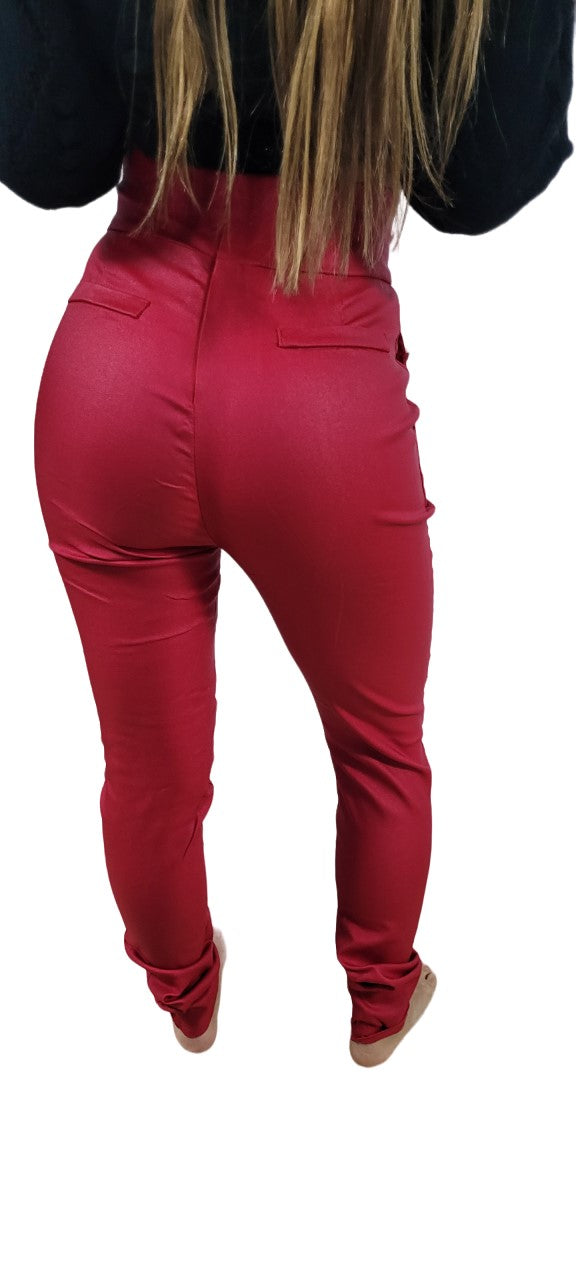 Pantalon Button Simili-Cuir