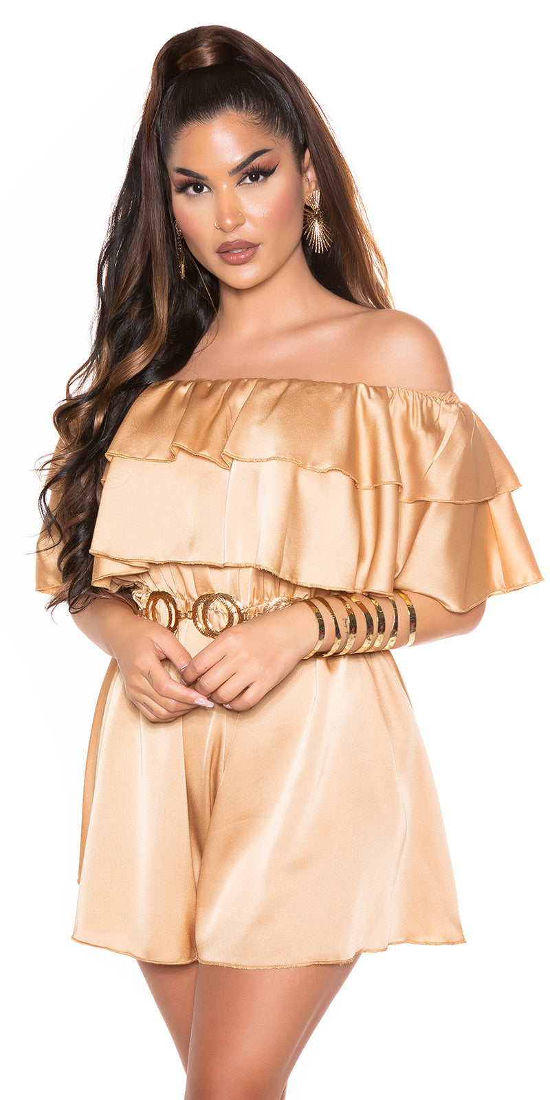 Strapless satin playsuit