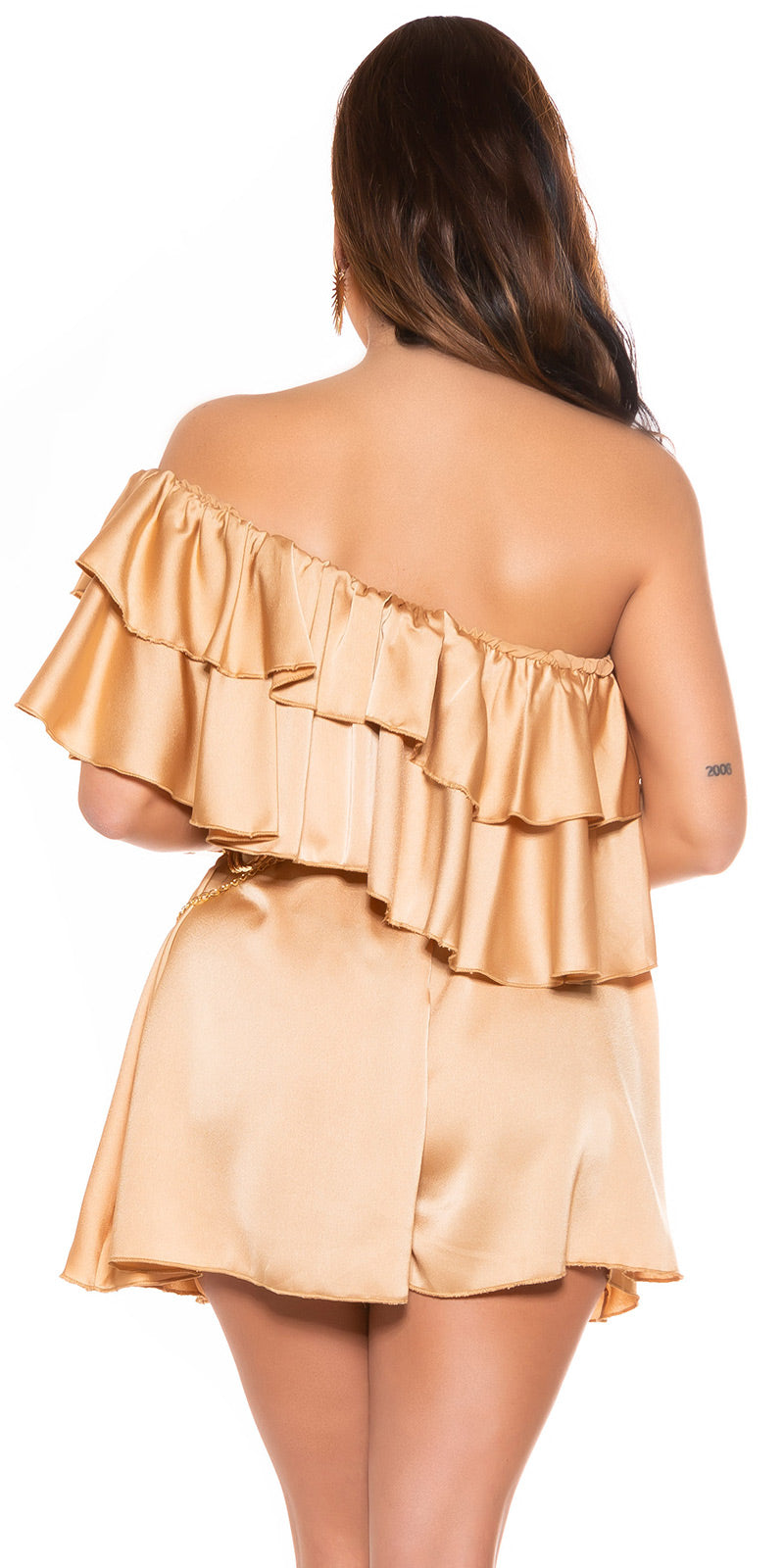 Strapless satin playsuit