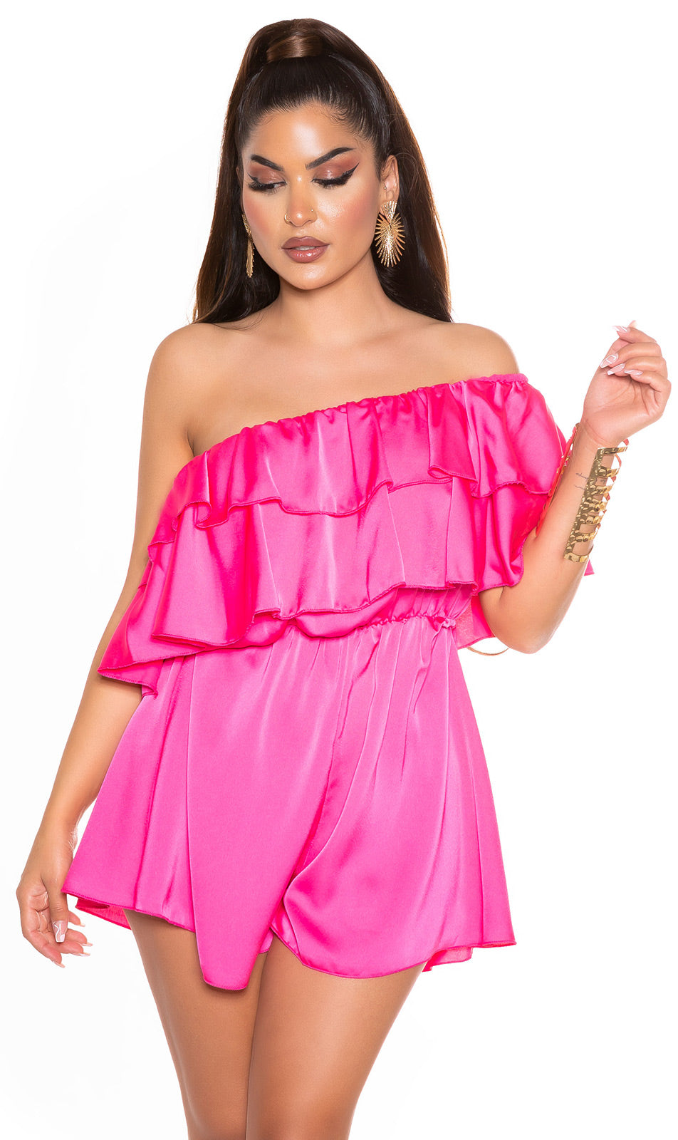 Strapless satin playsuit