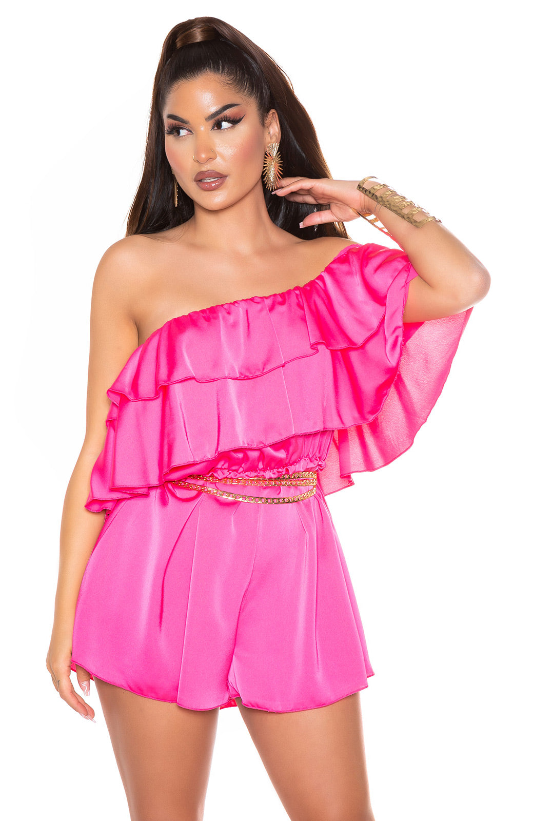 Strapless satin playsuit
