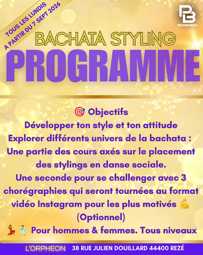 Cours réguliers Bachata STYLING & TECHNIQUE Nantes saison 26/27
