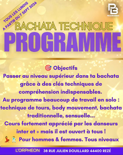 Cours réguliers Bachata STYLING & TECHNIQUE Nantes saison 26/27