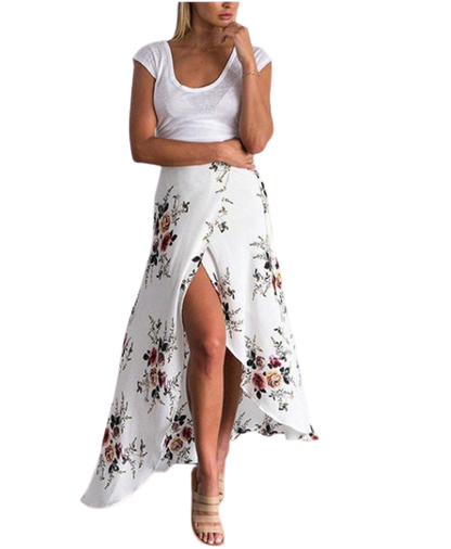 Long Slit Floral Skirt