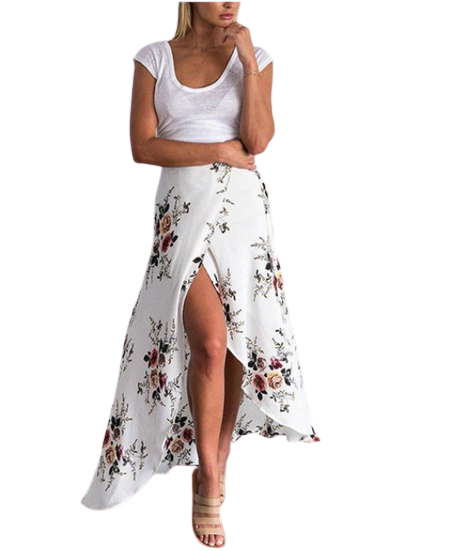 Long Slit Floral Skirt